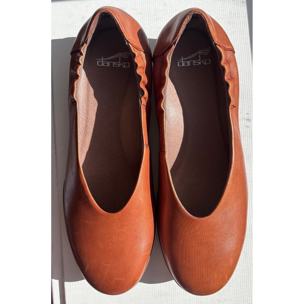 Dansko Kira Aniline Women's Shoes Size 7.5 US Tan Cognac Leather Flats Ballerina - Picture 6 of 8